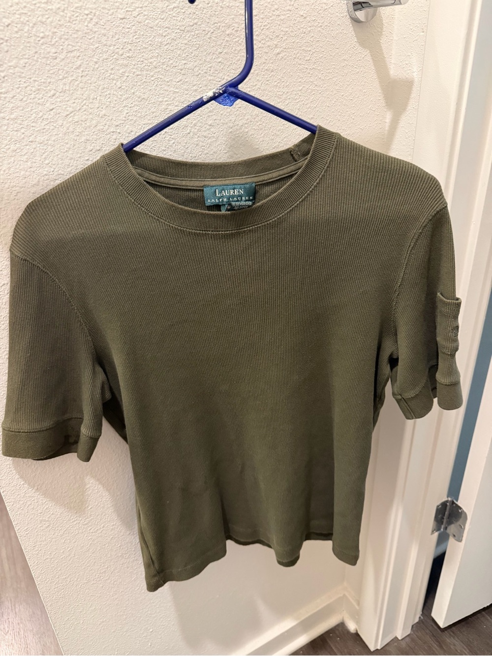 Ralph Lauren Olive Ribbed Short Sleeve Crewneck Top